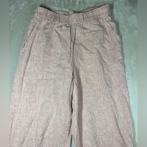 Cynthia Rowley 100% Linen Wide Leg Cropped Pull One Elastic Waist Pink Pants L - Picture 2 of 16